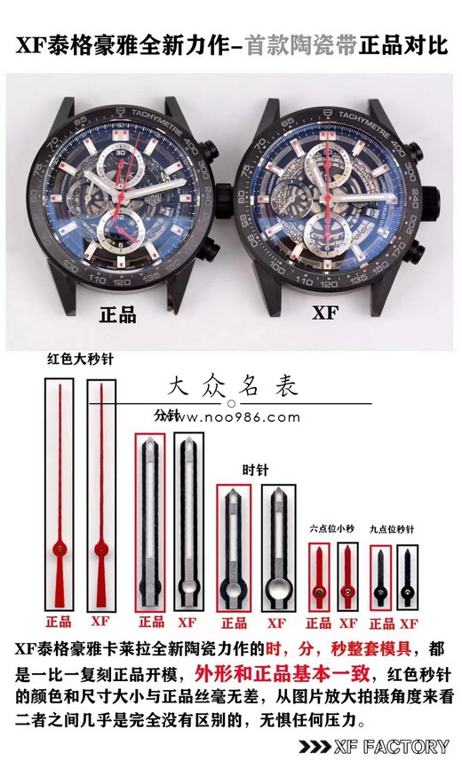 XF（VS）厂泰格豪雅卡莱拉全陶瓷计时手表真假对比评测 第4张